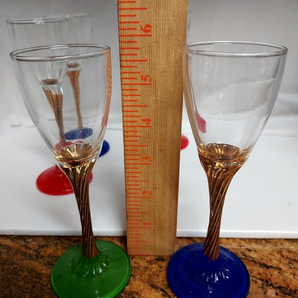 Vintage Cordial Glasses Gold Twisted Stem Red/Blue and Green 5. - Picture 6 of 7